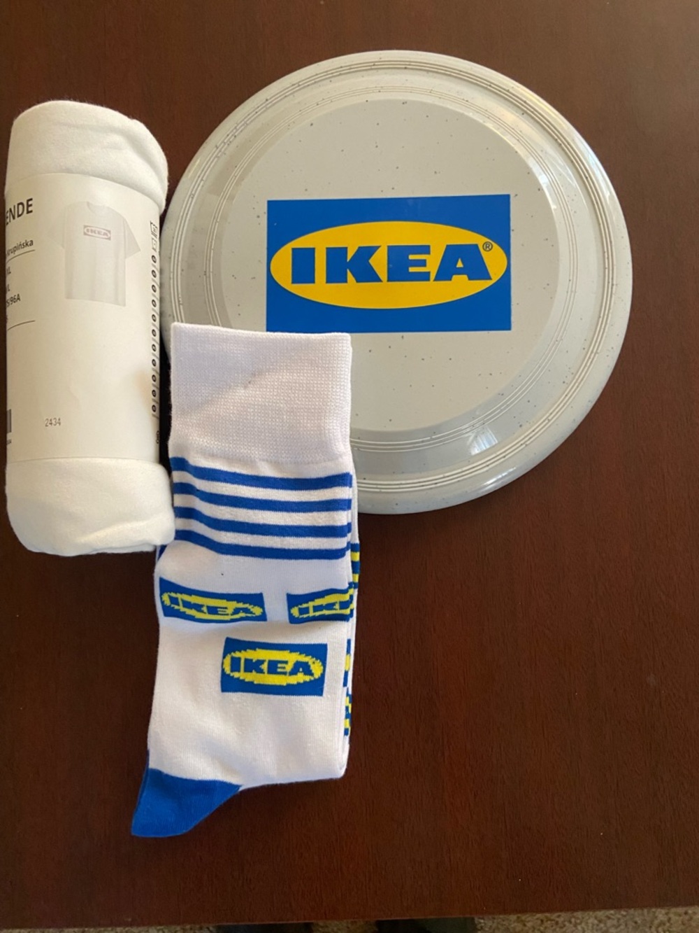 IKEA White Crew Socks with Blue and Yellow Logo Accents